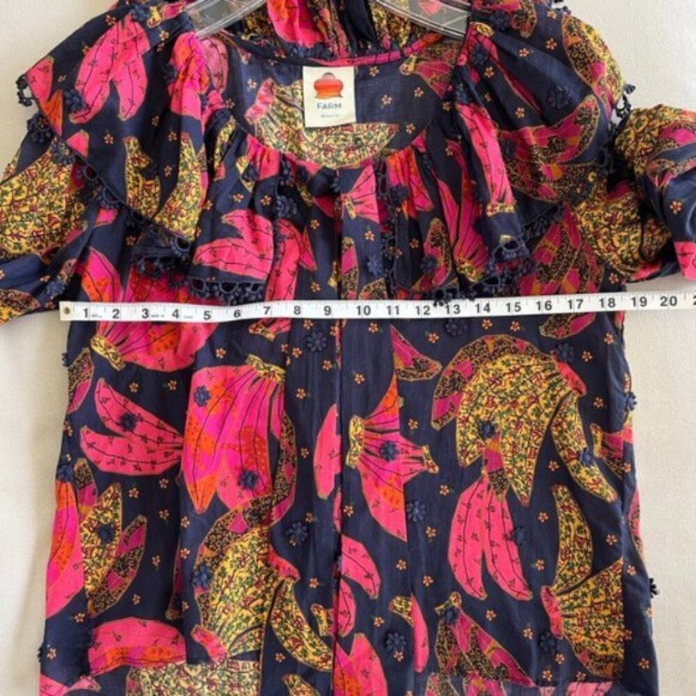 Farm Rio Tropical Print Ruffle Tie Front Cotton Blouse - Picture 5 of 5